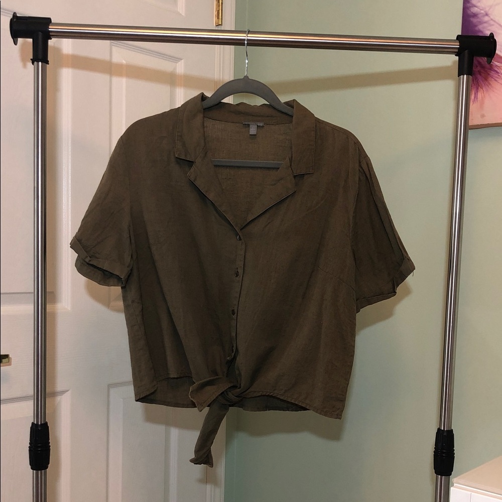 Charlotte Russe Khaki Button-Down Tie-Front Shirt